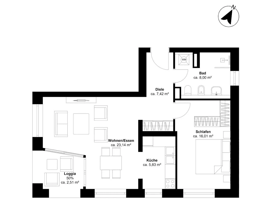Modernes Apartment im Herzen von Berlin – Grundriss 1